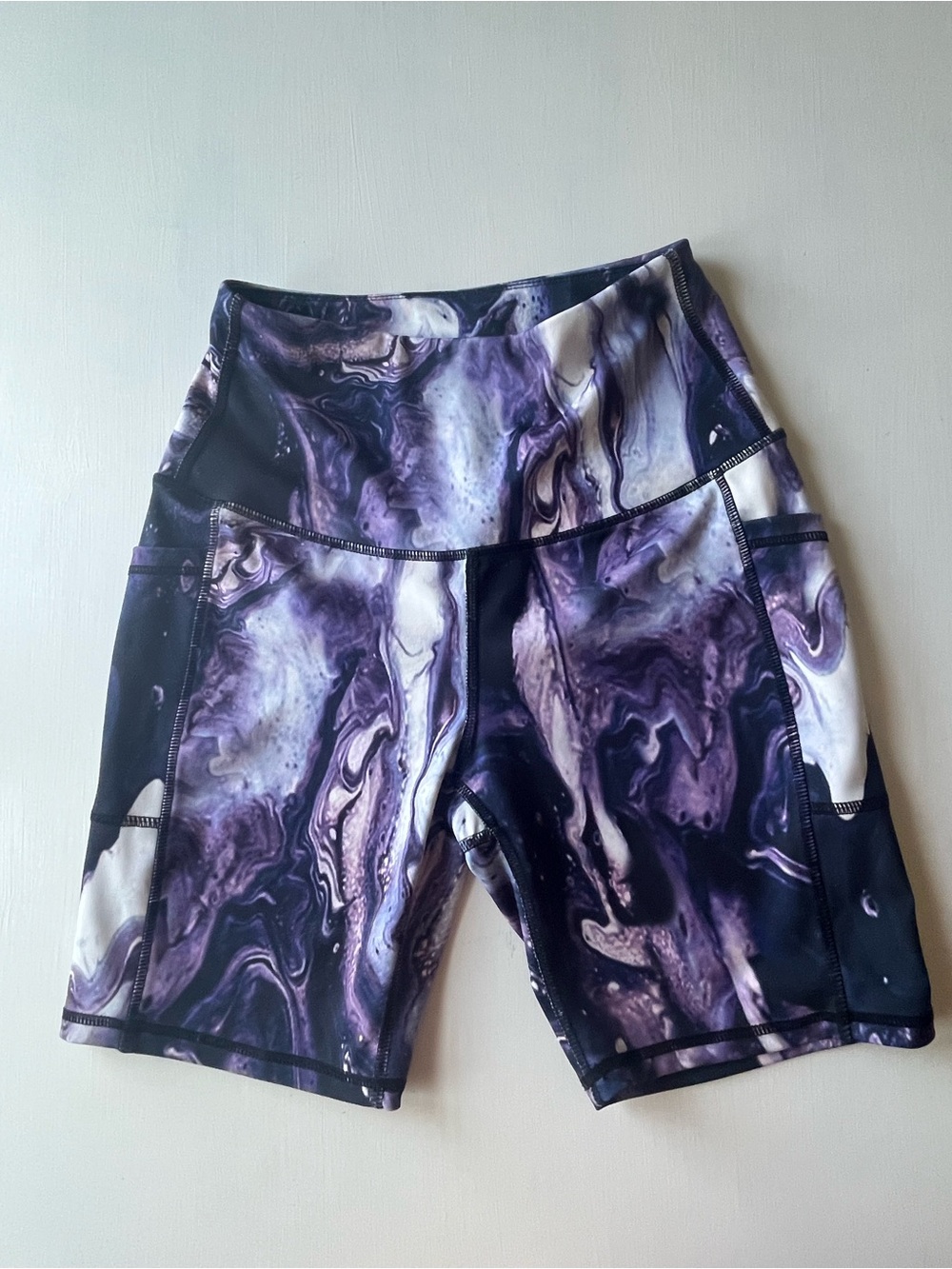 Legend High-Waist Purple Marble Print Active Bike Shorts